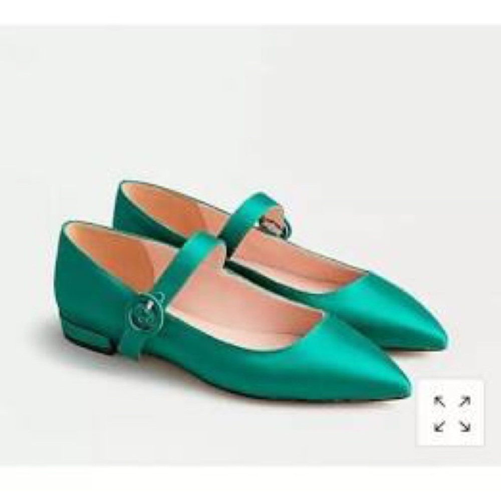 J. Crew Pointy Toe Mary Jane Satin Flats JadeGreen